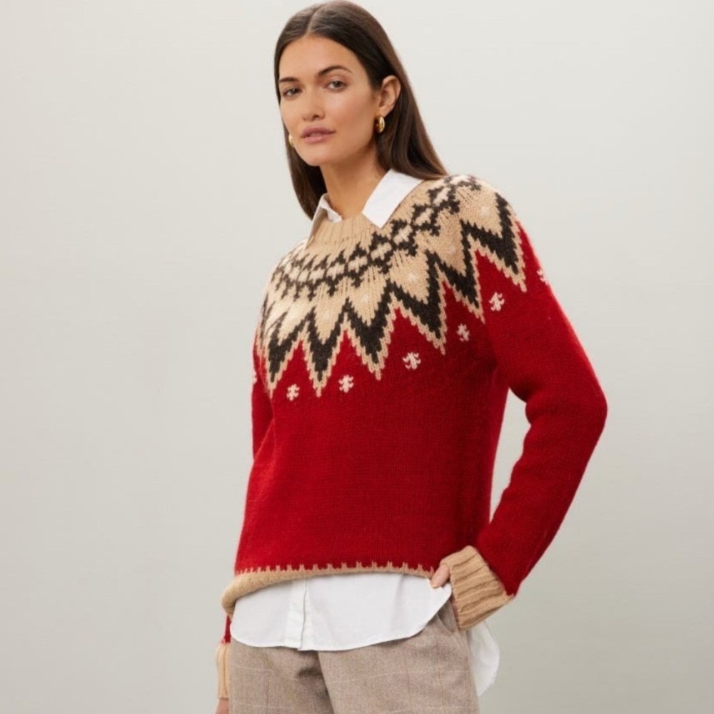 Polo Ralph Lauren Red Fair Isle Wool Alpaca Blend Sweater XL